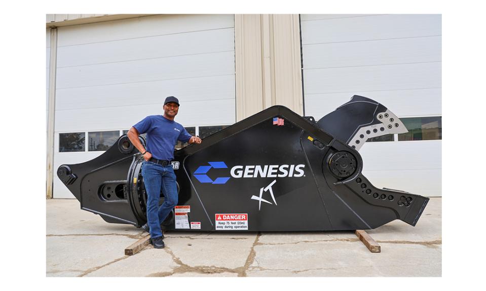 Antron Brown standing in front of a GXT mobile shear